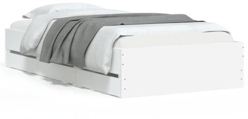 ZQQLVOO Bed Frame Lattenrost Palettenbett Bodenbett Bettgestell mit Schubladen Weiß 100x200 cm Holzwerkstoff