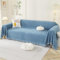 Royhom Couch Überzug 2/3/4 Sitzer, Sofa Überzug Ecksofa, Sofabezug L Form, Chenille Sofaüberwurf, Couch Überwurf mit Deko Quasten, Blau Sofa Überwurf(Rein Saphirblau, 180x380cm)