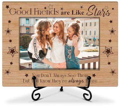 Friends Frame Freundschaftsgeschenke, 10,2 x 15,2 cm, Holzrahmen, Fotorahmen, Tischdisplay für Wohnzimmer, Büro, Geburtstagsgeschenke für Frauen, Kollegen, Freunde, gute Freunde sind wie Sterne,