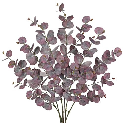 Hollyone 6 steli di eucalipto finto viola, rami di eucalipto artificiali a doppio strato da 83 cm, piante finte realistiche al tatto, eucalipto a stelo lungo per decorazione domestica, soggiorno