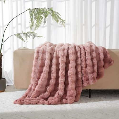 Luofanfei Kuschelige Warme Kuscheldecke Wohndecke 220x240 Rosa Altrosa Weiß Plüsch Samt Bubble Decke Flauschige Fleecedecke Bettüberwurf Couchdecke Tagesdecke Sofadecke Blanket Für Schlafzimmer Büro