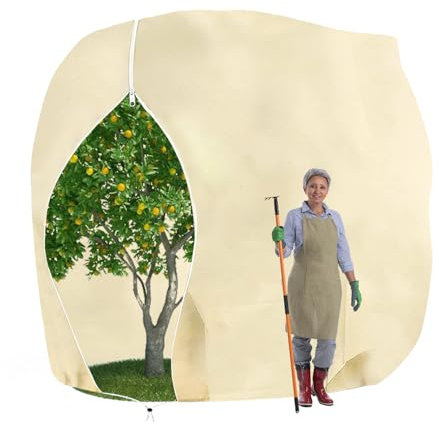 Kimgull 1 Stück Winterschutz für Pflanzen Frostschutz Schutzhülle Winterschutz Kübelpflanzensack mit Zugband, Wiederverwendbar Winter Pflanzenschutzsack Atmungsaktiv Reißfest 250x360CM (Beige)