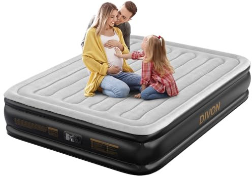 Divon Luftmatratze Queen mit integrierter Pumpe, Luftmatratze mit Wellenmuster in 3 Minuten, faltbare Luftmatratze 15 Zoll hoch, Luftbett für Camping, Boden und Reisen, Bett