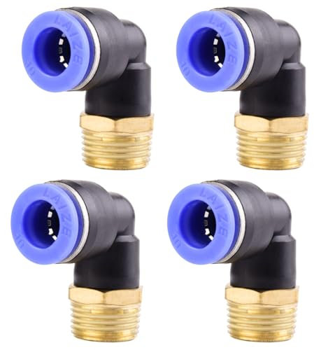 4 piezas 10mm 3/8 PT Racores neumáticos en codo de 90° con rosca macho Racores rápidos neumáticos para mangueras Push-in Conexión de aire comprimido Push-in