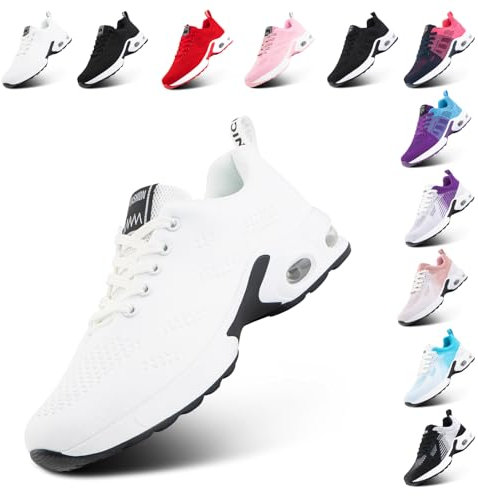 Hitmars Basket Femme Sneakers Chaussure Running Compensee Legere Basquettes Basket Sport Running Shoes Fitness Mode Chaussure de Sport Blanc-3 EU 39