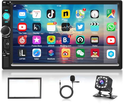 Hodozzy 2 DIN Radio Coche con Pantalla Tactil de 7 Pulgadas para Mano Libre Bluetooth con Salida de vídeo EQ/USB/FM/TF/Mirror Link para Android/iOS+Cámara de Visión Trasera