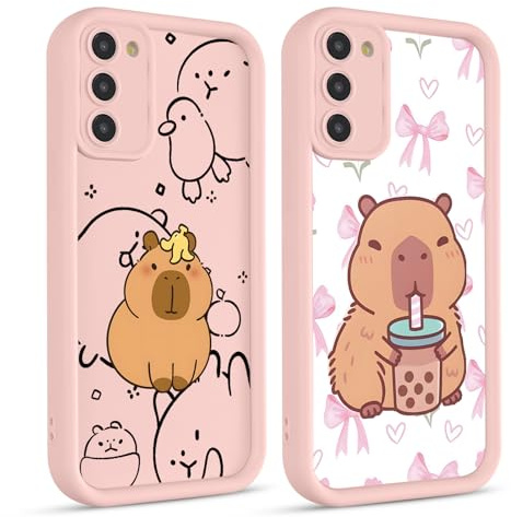 2 Stück Cute Anime Handyhülle für Samsung Galaxy S21 5G Hülle 6.2, Niedlich Karikatur Tier Capybara Aesthetic Muster Design mit Stoßfest TPU Silikon Schutzhülle Dünn Mädchen Bumper Case, Aesthetic