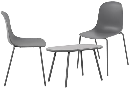 CLP 2er Sitzgruppe Veldin I Garten-Set 2X Stuhl stapelbar und 1x Tisch I Outdoor-Set wetterfest und UV-beständig I Gartenmöbel, Farbe:dunkelgrau