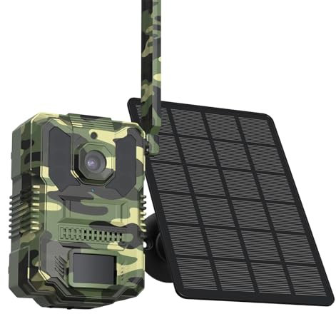 VXK 4G LTE Camera de Chasse Solaire Camera Chasse Infrarouge Vision Nocturne Piege Photographique Connectée Telephone, IP66, Carte SD de 64GB, 8000mAh Batterie