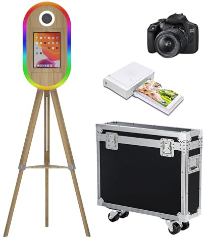 Appareil photo portable compatible avec iPad et appareil photo, synchronisation de musique RVB, lumière RVB, cabine photo selfie avec étui de transport (machine + appareil photo + mini imprimante)