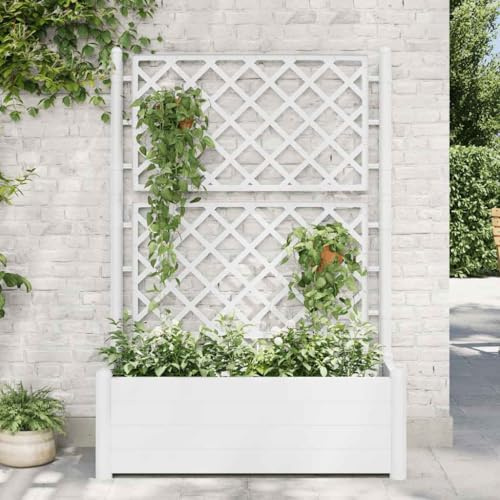 Qnhdfrt Pflanzkübel mit Spalier Hochbeet Schmal Hoch 142 cm Weiß PP für Balkon Garten Terrasse