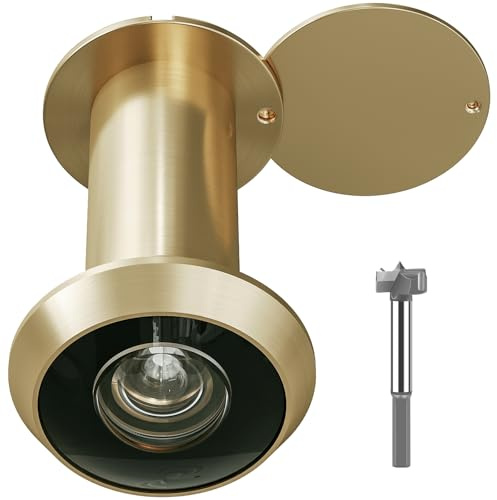 TSMIMTS Door Viewer Peephole, Solid Brass 200 Degree HD Door Viewer, with 5/8″ (16mm) Drill Bit and Privacy Cover, Compatible with Door Thick from 1-3/8 to 2-1/6 Satin Gold Finish