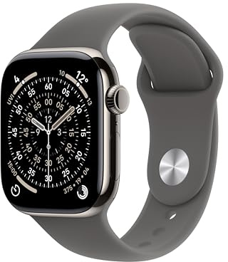 Apple Watch Series 11 GPS + Cellular 42 mm Smartwatch mit Titangehäuse in Natur und Sportarmband in Steingrau (S/M) Schlafindex, Fitnesstracker, Gesundheitsüberwachung, Always-On Display, Wasserschutz