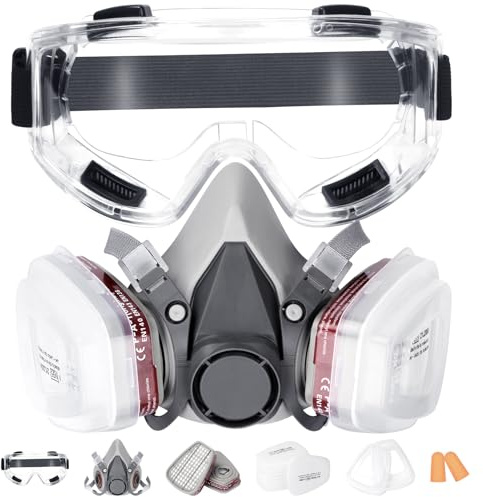 6200 Reusable Dustproof Active Carbon Respirator Mask with Gas Mask Filter, Glasses, 18 Accessories for Dust, Formaldehyde, Painting, Welding & Polishing | Reusable Face Mask, Dust Mask, Respirator