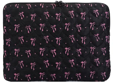 Puffy Laptop Case with Bows - Cute Quilted Laptop Sleeve, 11/13/15 Inch Protective Bag with Zipper, Compatible with MacBook Air M3/M2/M1 & MacBook Pro/Pro Retina, Fit Notebook/Tablet/iPad (black L)