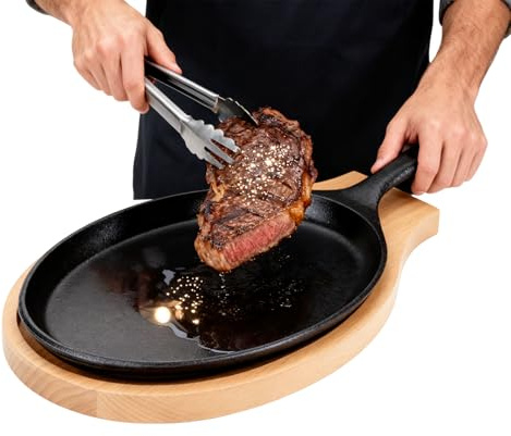 Iron Skillet Set – Nonstick Cooking Pan, Thick Bottom Cast Fryware, Heat Retention Cookware, Serving Tray Combo | Indoor Outdoor Kitchen BBQ Grill Stove Meal Preparation Dining Restaurant Household