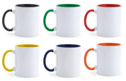 Genérico Tazas de Cerámica para Sublimación, 350 ml, Interior y Asa de Color, Set de 36 con Cajas, Multicolor
