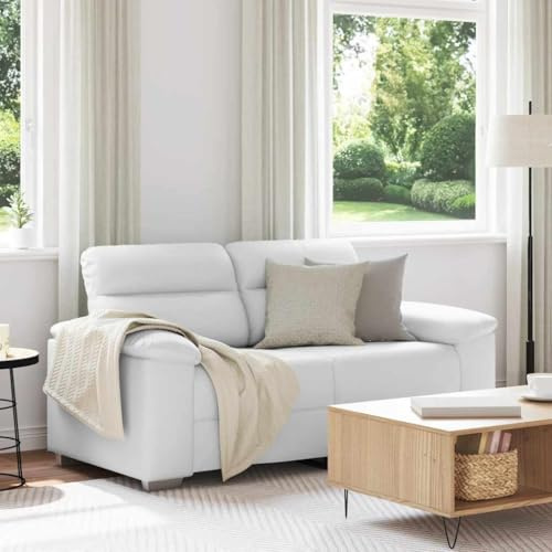 HETFTJN Zweisitzer Sofa Kunstleder Weiß 160 cm Modernes Couch für Wohnzimmer Büro Jugendzimmer mit Breiten Armlehnen Montage erforderlich