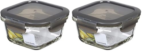 LocknLock - Contenitore per alimenti in vetro da forno con coperchio, 300 ml, 120 x 120 x 65 mm, quadrato, adatto per frigorifero, congelatore e lavastoviglie, in vetro borosilicato fino a 400 °C,