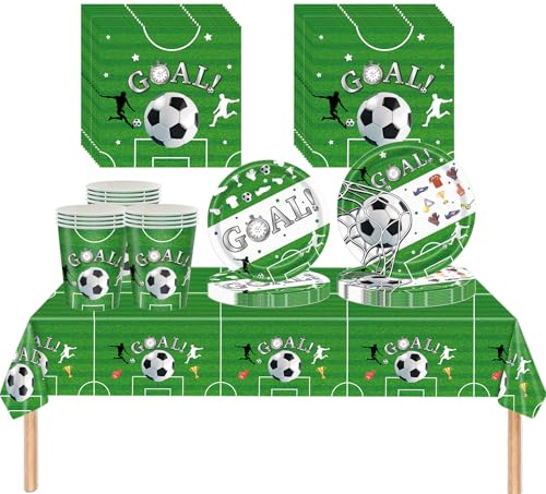 69Pcs Football Party Tableware Set for Boys Football Party Birthday Decorations,Green Soccer Football Tablecloth Paper Plates Napkins and Cups for 2026 Fifa World Cup Football Party Table Decorations