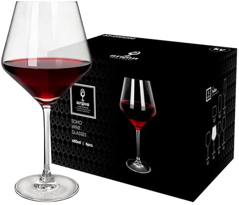 Argon Tableware Soho Crystal Red Wine Glasses 680ml - Pack of 24, Lead-Free Crystal Wine Glass Set, Large Angular Tulip Bowl, Durable Pulled Stem, Gift Boxed Glassware for Home & Bar