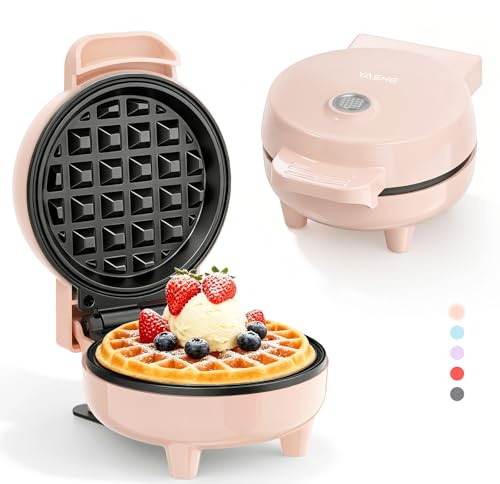 YASHE Mini Waffeleisen 550W, Antihaft-Waffelmaschine, Rosa | Kompakt für Frühstück, Desserts und Snacks; Kontrollleuchte, Cool-Touch-Griff und antihaftbeschichtete Platten