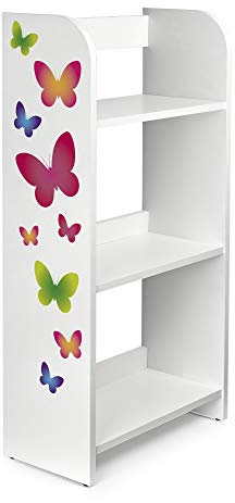 Leomark Regal für Spielzeug - Schmetterlinge - Holzregal, Aufbewahrungsregal für Kinder, Spielzeugregal aus Holz, Kinderregal für Kinderzimmer, Weiß Organizer, Höhe: 102,5 cm