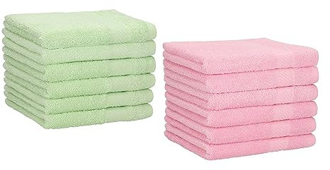 Betz 12 Stück Gästehandtücher Gästehandtuch Palermo 100% Baumwolle Größe 30x50 cm Handtuch Gästetücher Set Farbe rosé und grün