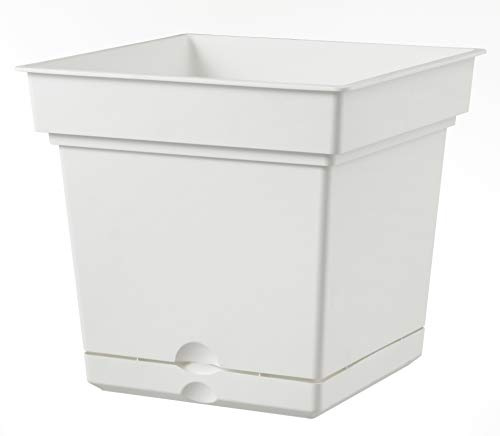 Teraplast Still Lato 38,5cm - Fioriera Da Esterno E Da Balcone In Plastica Opaca, Colore Bianco, 100% Riciclabile Con Riserva D'Acqua. Vaso Quadrato Da Esterno