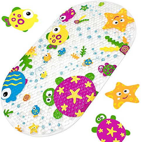 Yolife Duck Suckers Alfombrilla de baño Antideslizante Plástico Antideslizante Baño PVC Dibujos Animados Boceto Masaje Ducha Baño con ventosas para bebés Niños 39 x 69 cm (Animal del océano)