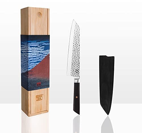 KOTAI | Couteau de Cuisine Type Kiritsuke | Couteau de Chef | Lame de 21 cm | Martelé et Aiguisé à la Main | Acier Inoxydable Japonais 440C Ultra-Tranchant | Pleine Soie Cachée