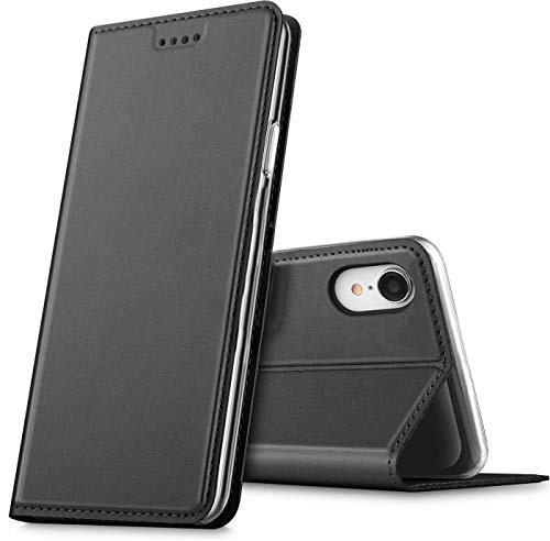 Verco iPhone XR Cover, Custodia a Libro Pelle PU per Apple iPhone XR Case Booklet Protettiva [magnetica integrata], Nero