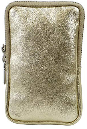SH Leder Damen Echtleder Handytasche Umhängetasche Geldbörse Multifunktion Beutel Mini Bote Abnehmbar Verstellbar Schultergurt Handy bis 6,8 Zoll 11x18cm Jana G269 (Gold)
