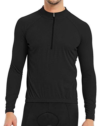 CATENA Men's Cycling Jersey Short & Long Sleeve Bike Top Breathable Quick Dry Sports T-Shirt Half Zipperfor Cycling Running (UK, Alpha, XXL, Regular, Regular, Black (L))