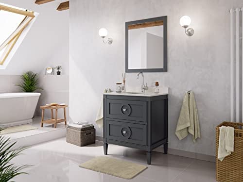Landhaus Badmöbel-Set 2tlg Lavanda 75 Quarz Carrara montiert grau lackiert
