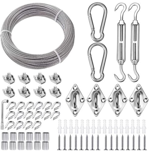 TooTaci Corde en Acier Inoxydable à Suspendre Kit,15M/3mm Câble en Acier Inoxydable Revêtu avec Tendeurs,Kit de M5 Tendeurs Cable pour Plantes Grimpante,Corde a Linge,Voile d'ombrage Suspension