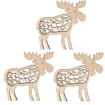 Ideen mit Herz Elche | Holz | 9 cm x 9 cm | 3mm stark | Mit gelaserten Deko-Elementen | Weihnachts-Deko | 3 Stück