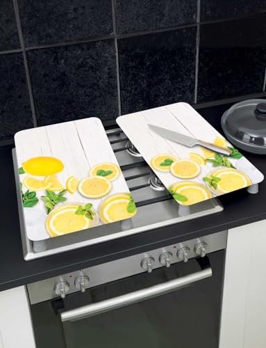 Wenko Set of 2 Universal Gas Electric Induction Hob Stove Covers Chopping Board Worktop Surface Protectors Lemon