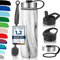 Milu Edelstahl Trinkflasche 500ml, 750ml, 1000ml (+3 Deckel) - Thermosflasche mit Strohhalm, Isolierte Wasserflasche, Auslaufsichere Isolierflasche doppelwandig, Kohlensäure geeignet (Marble, 750ml)