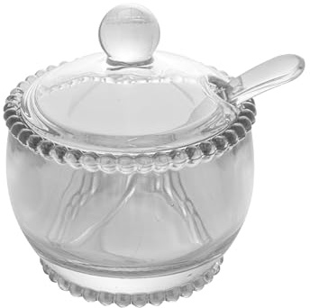 WOLFF - Sucrier en perles de cristal avec couvercle et cuillère - Support à sucre, plat pour distributeur de bonbons, pot à gelée - Verrerie de luxe, accessoires de dîner, ensemble de vaisselle,