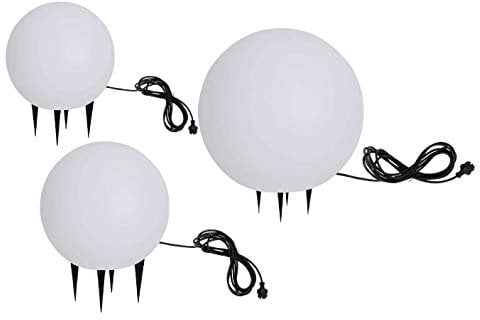 Trango 3er Set 202540WB IP65 Gartenkugel in Weiß matt mit 20/25/40cm Durchmesser *SNOW* Kugelleuchte inkl. je 1x 4-5 Watt E27 LED Leuchtmittel & je ca. 5 Meter IP44 Kabel, Gartenleuchte, Leuchtkugel