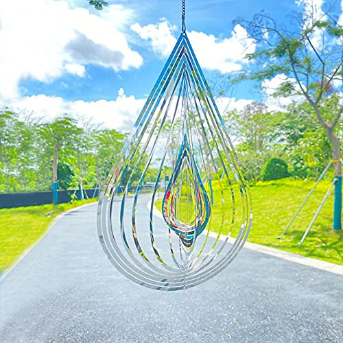 SENEMO 3D Wind Spinner aus Edelstahl, für Innen und Außen, Dekoration, kinetische Party, Yard Art, Dekoration, 3D, Metall, 3D, Tropfenform, hängend, Wind Spinner