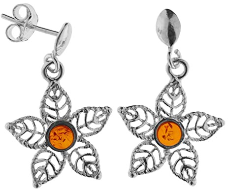 Ohrhänger - Blüte - Silber 925/000 mit Bernstein