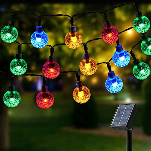 Damtong Guirlande Lumineuse Solaire, 100 Leds 12M Couleur Cristal Boules Lumière,8 Modes Etanche Lumières Solaires,Pour Décoration Extérieur, Jardins, Terrasses, Mariages, Fêtes
