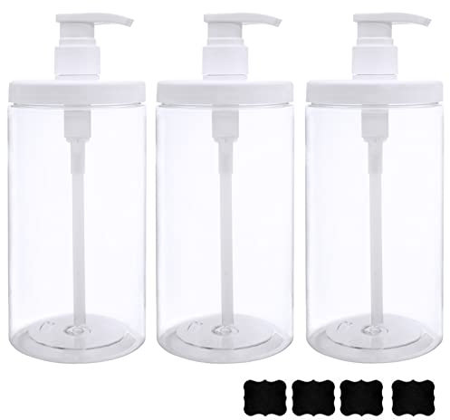 Cosywell Distributeur à Pompe en Plastique Rechargeable avec Ouverture Large, Style Bocal, flacons vides pour Salle de Bain, pour Lotion, shampooing et après-shampooing, Blanc, 3 flacons de 1 000 ML