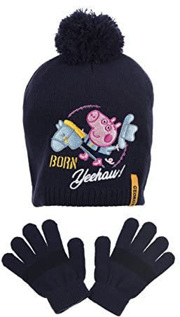 Sun City Peppa Pig Wutz Kinder Mädchen Winter-Set Winter-Mütze und Handschuhe (52, Blau)
