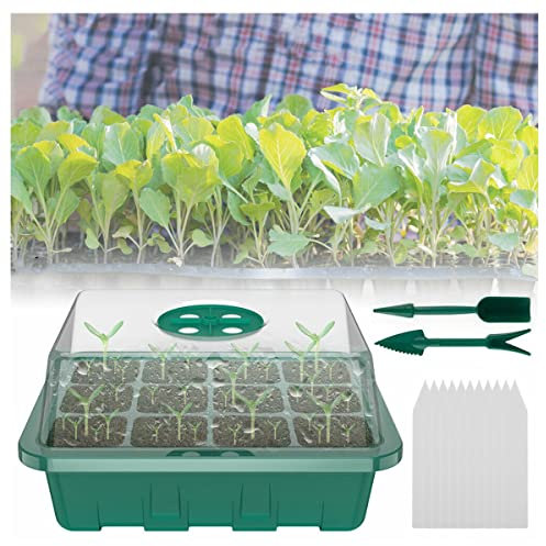 5 Pcs Plateaux de Semis, Mini Serre Chauffante pour Semis avec Lampe, Serre IntéRieure PéPinièRe avec Couvercle et Ventilation, Humidité RéGlable, Bac Culture pour La Croissance des GRA(Color:Vert)