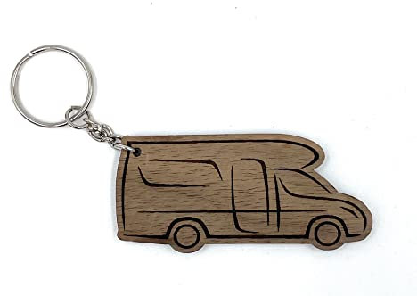 E&BLaserManufaktur Wohnmobil Nussbaum Holz Edel Handmade Schlüsselanhänger Anhänger Keychain