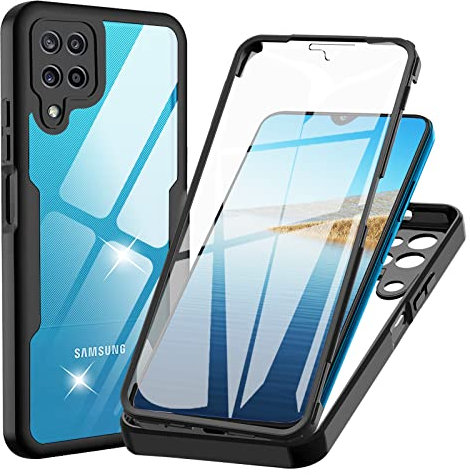 WeiCase Hülle für Samsung Galaxy A12 / M12 / A12 Nacho, Transparent 360 Grad Rundumschutz Schutzhülle mit Integriertem Displayschutz Stoßfest Ultradünn Silikon Handyhülle für Samsung A12, Schwarz