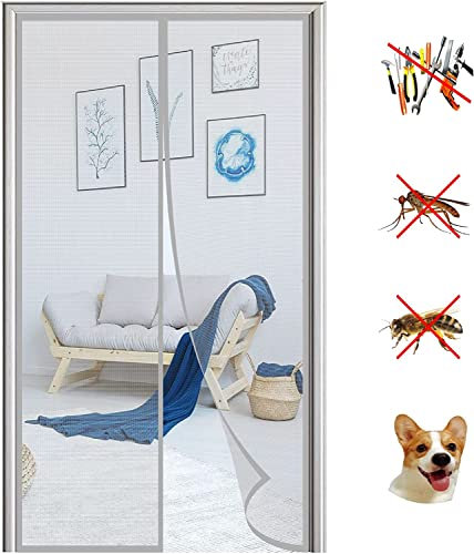 KZhanmy Magnet Fliegengitter Tür Insektenschutz,Magnetisches Moskitonetz, Automatisch Geschlossen, Anti-Moskito-Vorhang für Balkontür und Terrassentür.-Gray-A||100X220CM